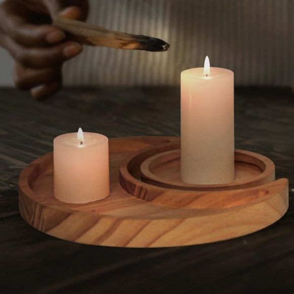 Crescent Moon Tray Set Sun Lunar Solar Eclipse Trays Natural Wood Crystal Dish - Picture 2 of 11